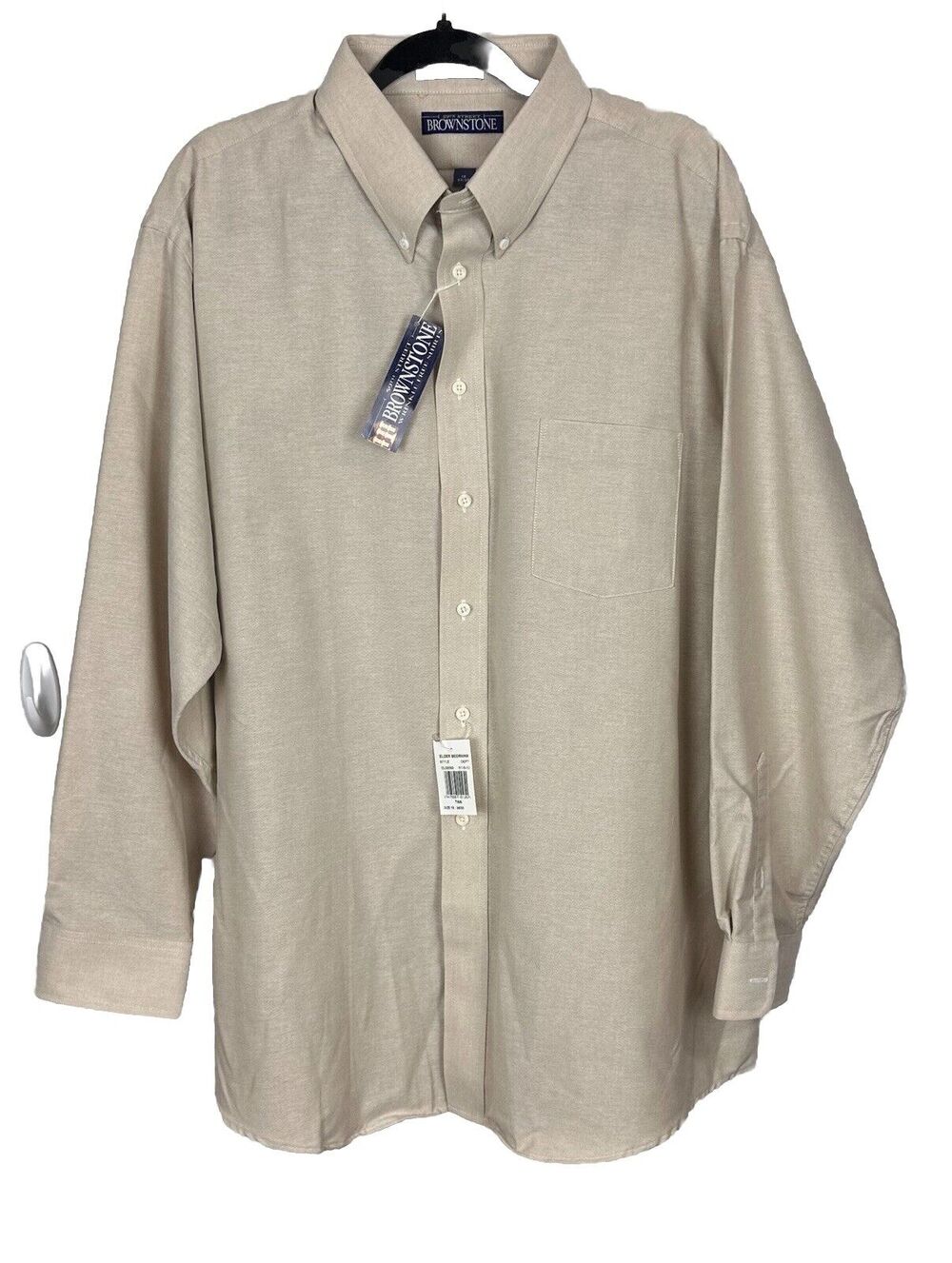59th Street Brownstone Men's Beige Shirt Button Down Long Sleeve Size 18 34/35